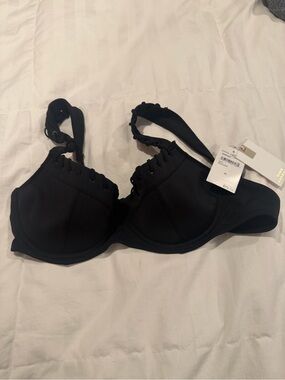 Good American Black Lace-Up Underwire Bikini Top